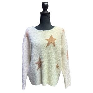 Star Patterned Cream Sweater Size Small